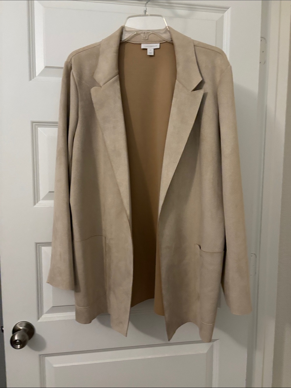Charter Club Light Beige Open-Front Faux Micro Suede Blazer SZ XL Deep Pockets